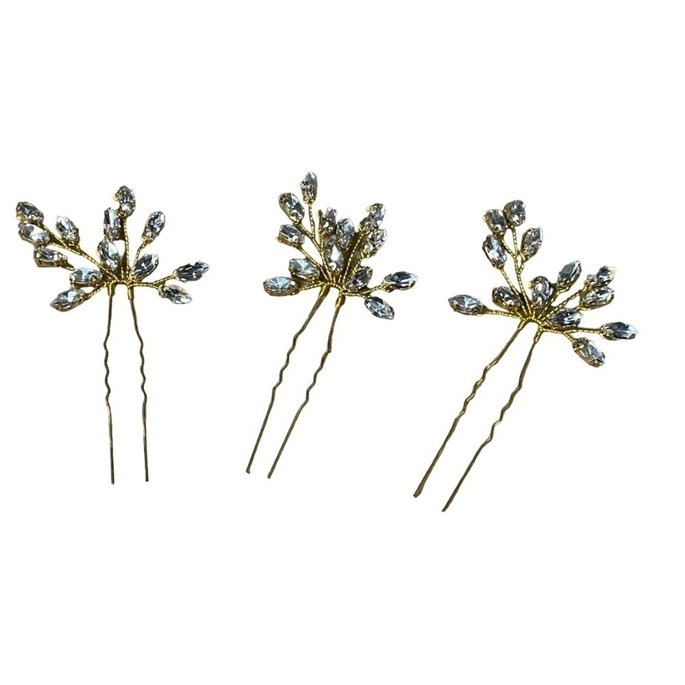 Rhinestone decorative hair pins set of 3 gold sparkle NWOT
